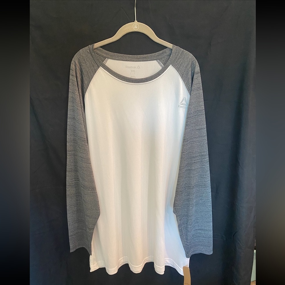 REEBOK MENS XXL GREY & WHITE MID-SLEEVE ACTIVEWEAR SHIRT